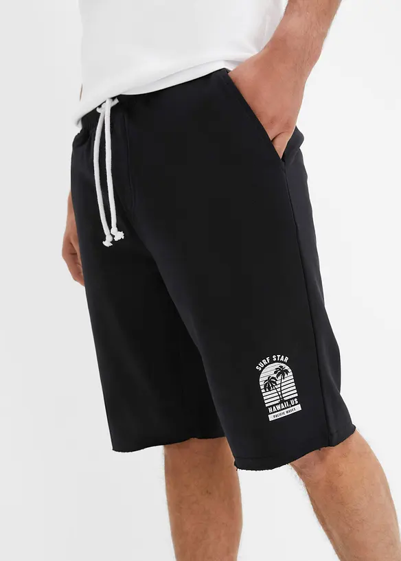 Sweat bermuda met onafgewerkte randen van biologisch katoen, loose fit, bonprix