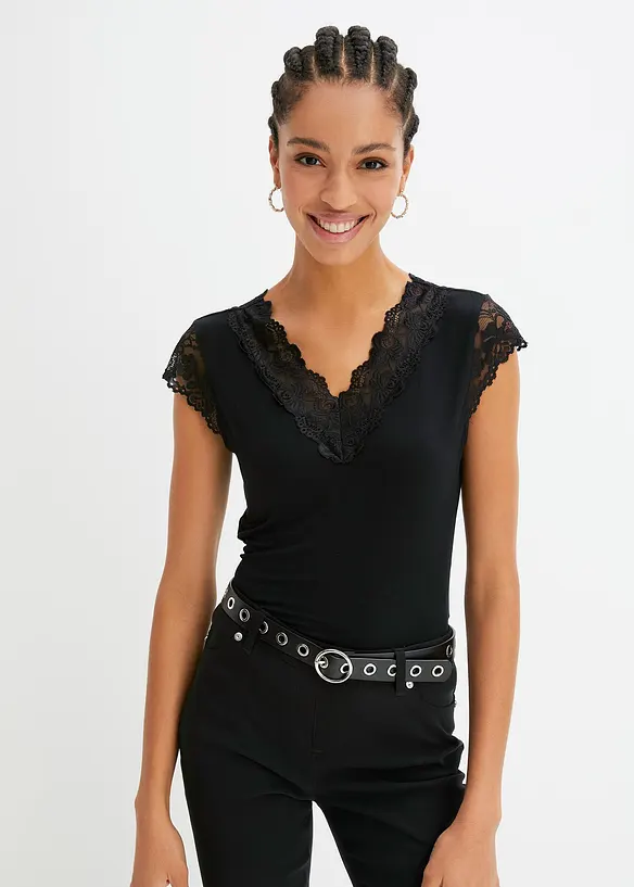Kanten shirt in een viscosemix, bonprix