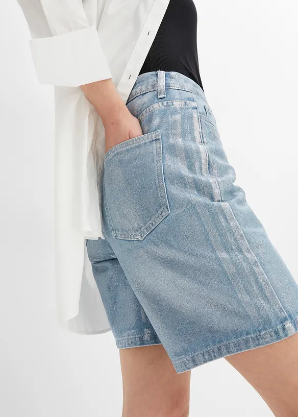 Jeans bermuda met glanzende coating, RAINBOW