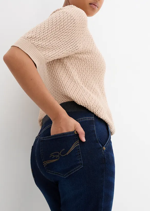 Stretch boyfriend jeans mid waist, met comfortabele band, bonprix