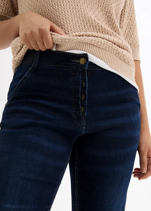 Stretch boyfriend jeans mid waist, met comfortabele band, bonprix