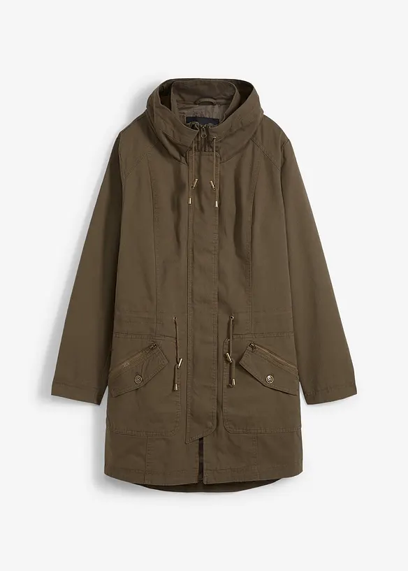 Korte katoenen parka met opstaande kraag, getailleerd, bonprix