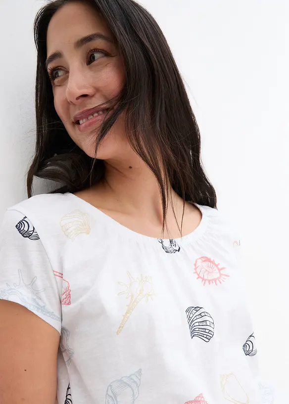 Gedessineerd carmen-shirt met ronde hals van biologisch katoen, bonprix