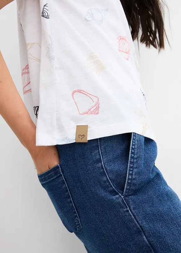 Gedessineerd carmen-shirt met ronde hals van biologisch katoen, bonprix