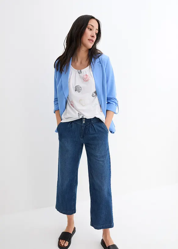 Gedessineerd carmen-shirt met ronde hals van biologisch katoen, bonprix