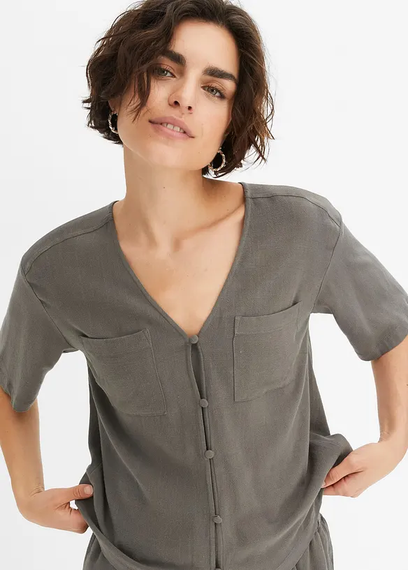 Blouse met korte mouwen in een viscose-linnenmix, bonprix