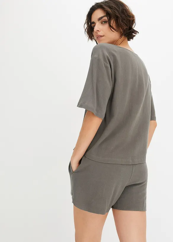 Blouse met korte mouwen in een viscose-linnenmix, bonprix