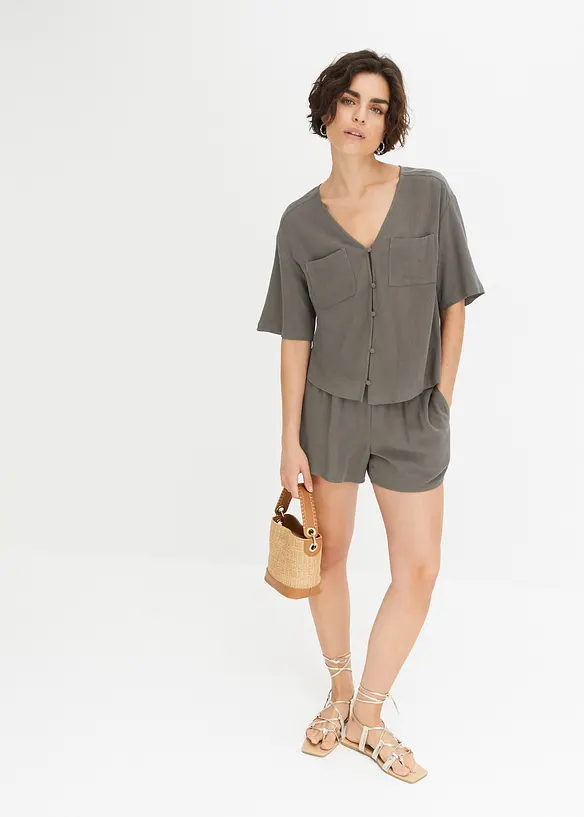 Blouse met korte mouwen in een viscose-linnenmix, bonprix