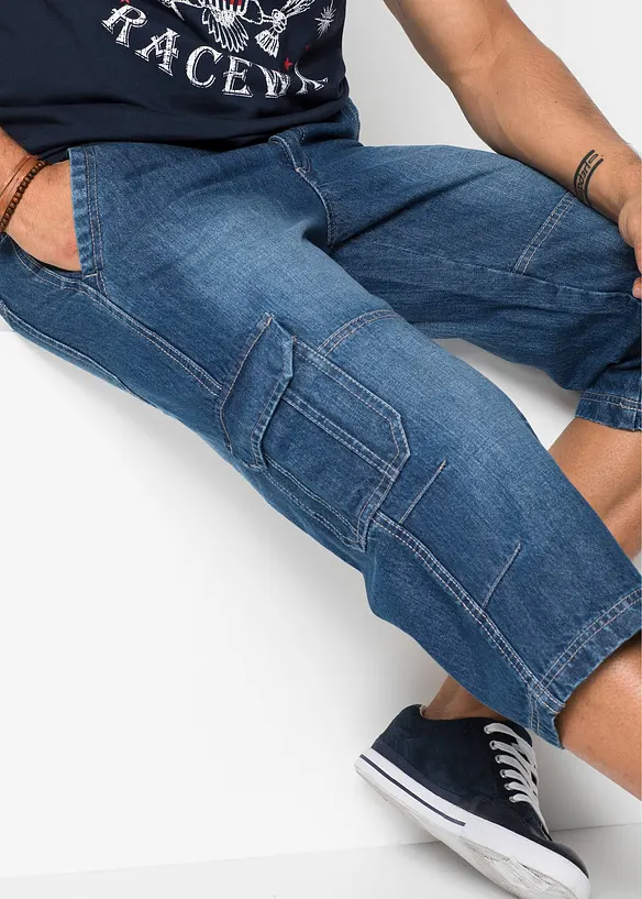 Regular fit 3/4 stretch cargo jeans, straight, bonprix