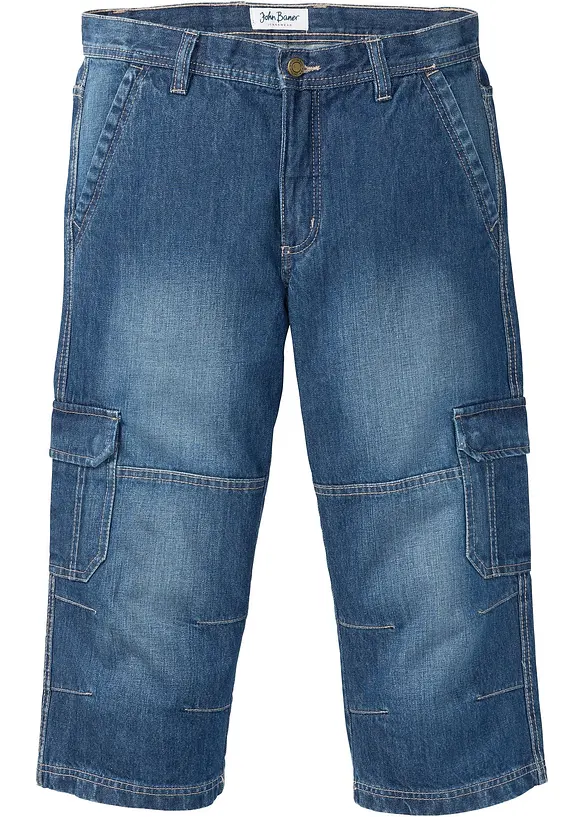 Regular fit 3/4 stretch cargo jeans, straight, bonprix