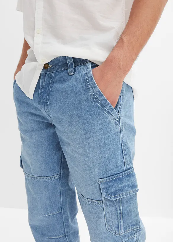 Regular fit 3/4 stretch cargo jeans, straight, bonprix