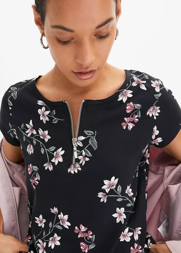 Shirt met ritssluiting in een katoenmix, bonprix