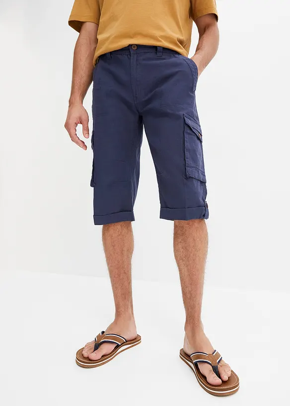 Lange cargo bermuda met linnen, regular fit, bonprix