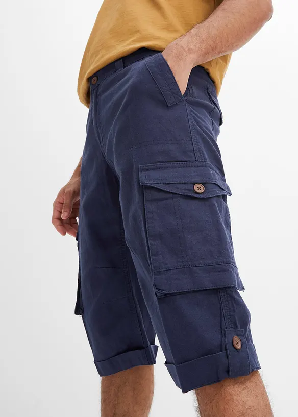 Lange cargo bermuda met linnen, regular fit, bonprix