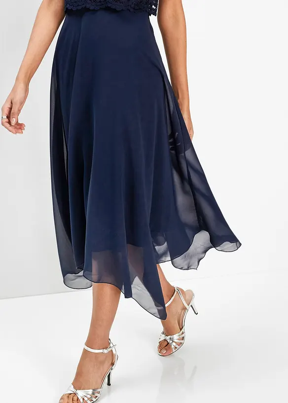 Premium chiffon midi jurk met kant, bonprix