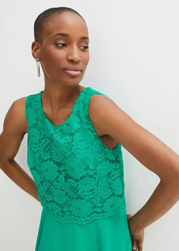 Premium chiffon midi jurk met kant, bonprix