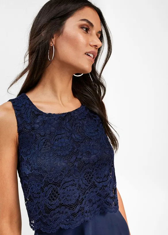 Premium chiffon midi jurk met kant, bonprix