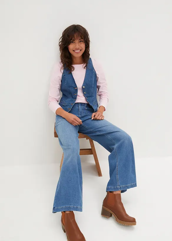Wide leg mid waist jeans met studs, bonprix