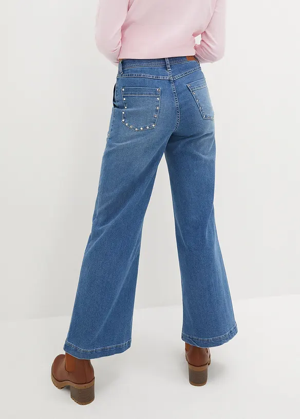 Wide leg mid waist jeans met studs, bonprix