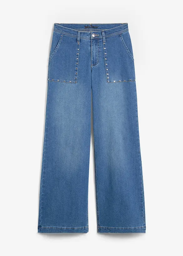 Wide leg mid waist jeans met studs, bonprix