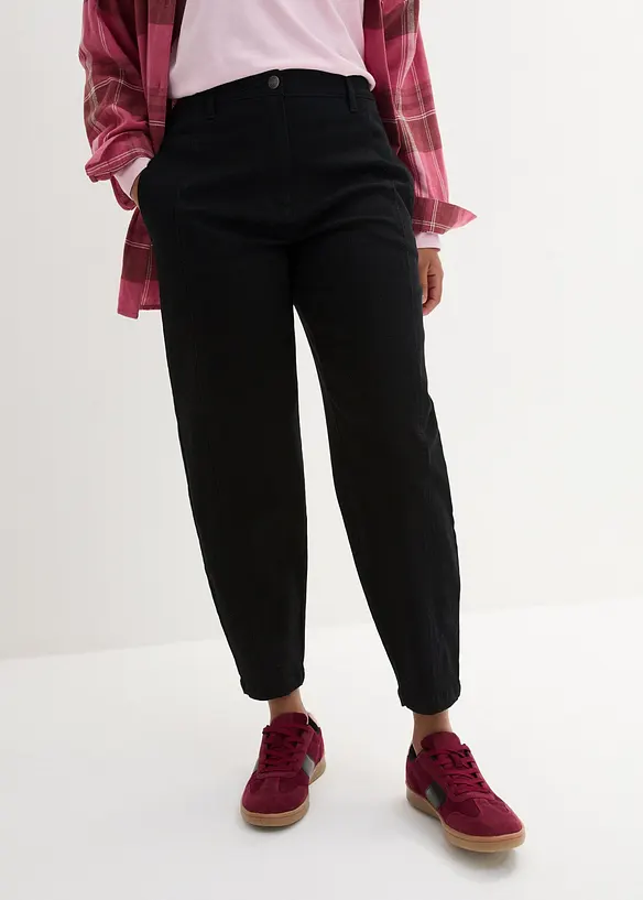 Barrel twill broek met high waist comfortband, bonprix