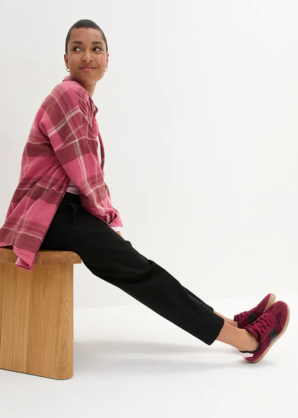 Barrel twill broek met high waist comfortband, bonprix