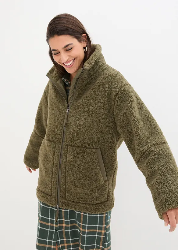 Gevoerde teddy fleece jas, bonprix