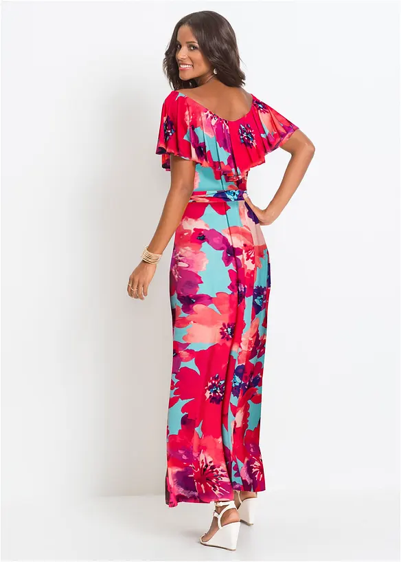 Maxi jurk met volant en ceintuur, bonprix