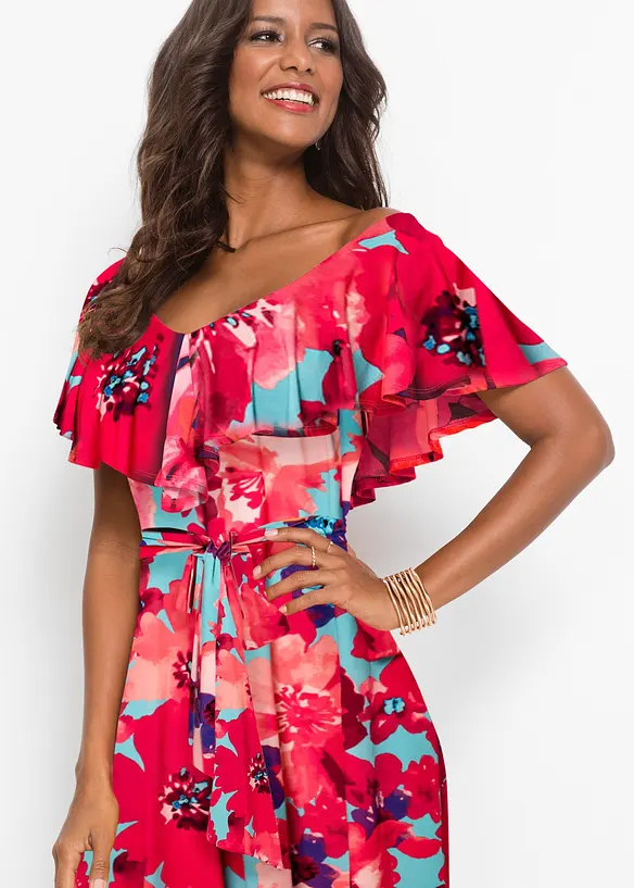 Maxi jurk met volant en ceintuur, bonprix
