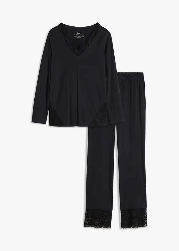 Pyjama van zacht katoen met kant, bonprix