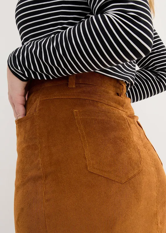 Stretch corduroy rok in midilengte, bonprix