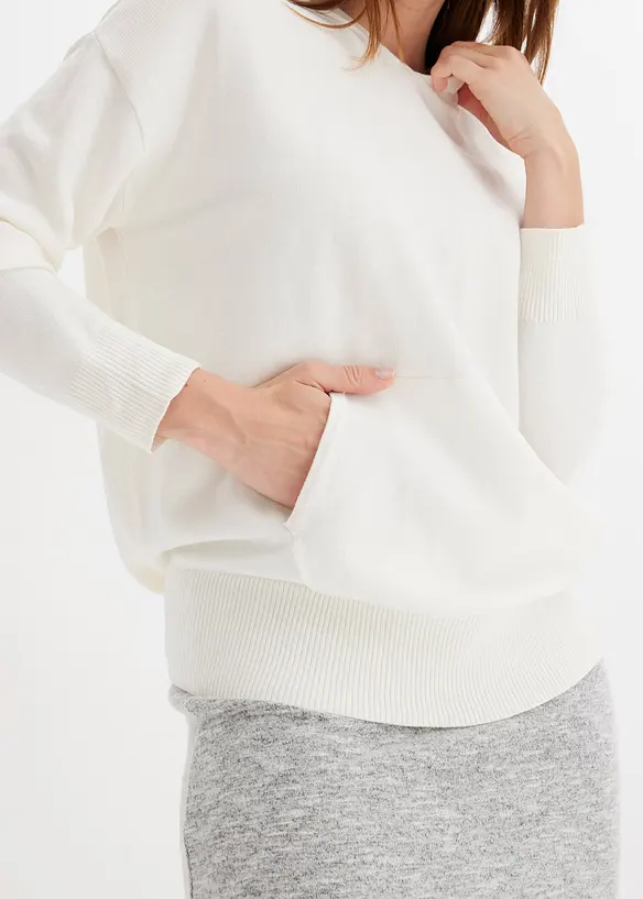 Gebreide hoodie met kangoeroezak van viscosemix, bonprix