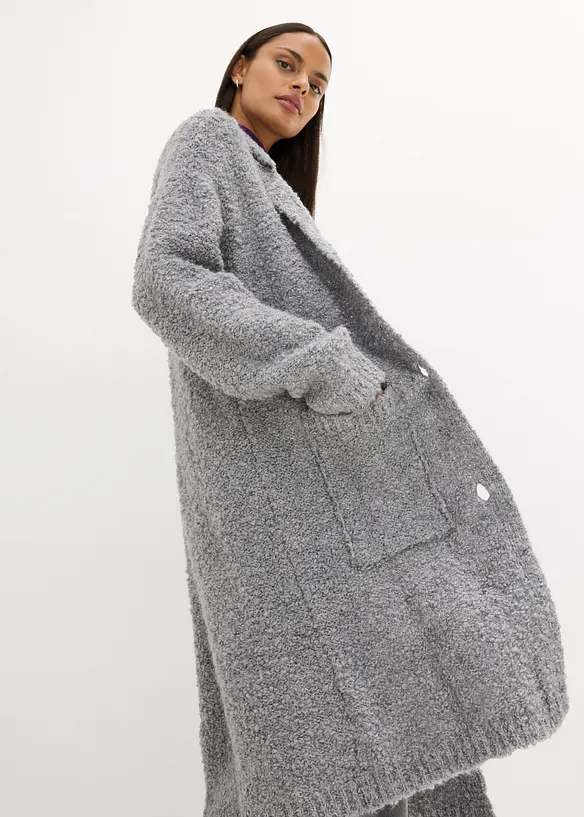Lang gebreid bouclé vest van wol, bonprix