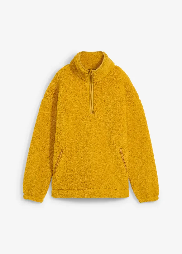 Oversized fleece trui met opstaande kraag en zakken, bonprix