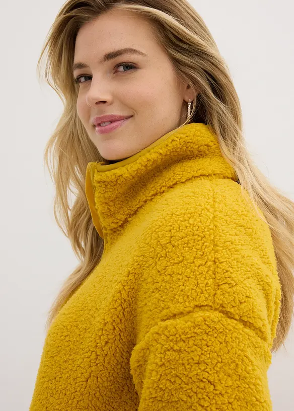 Oversized fleece trui met opstaande kraag en zakken, bonprix