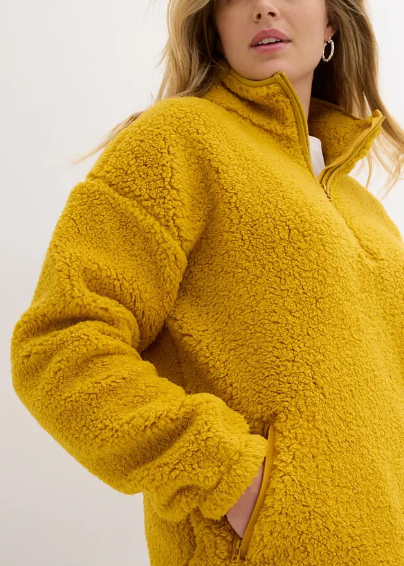 Oversized fleece trui met opstaande kraag en zakken, bonprix