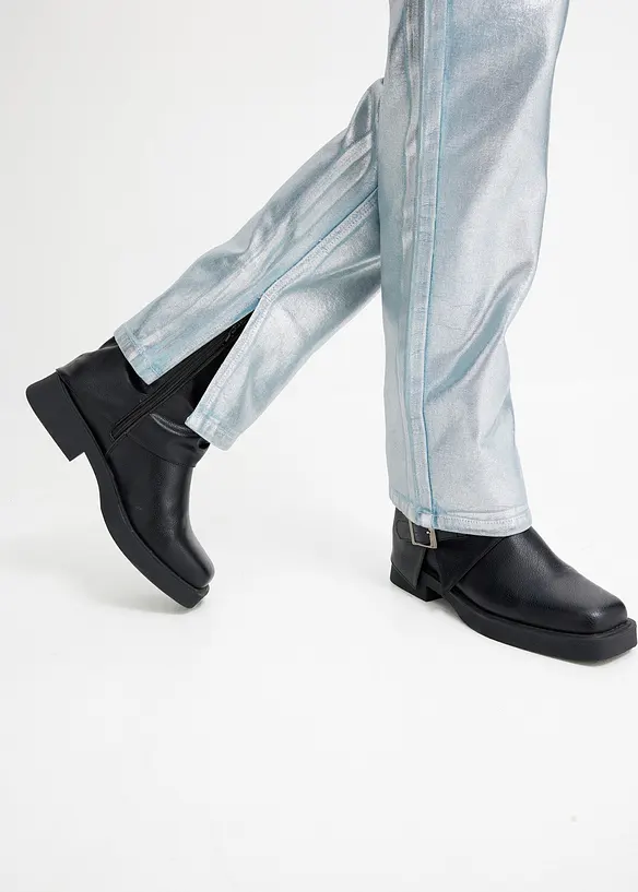 Glanzende straight jeans met high waist, bonprix
