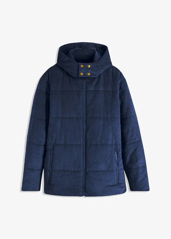 Gewatteerde jas van corduroy met afneembare capuchon, bonprix