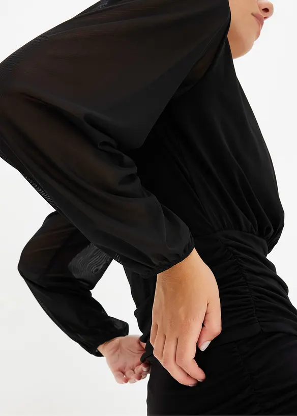 Mesh shirt met plooitjes, bonprix