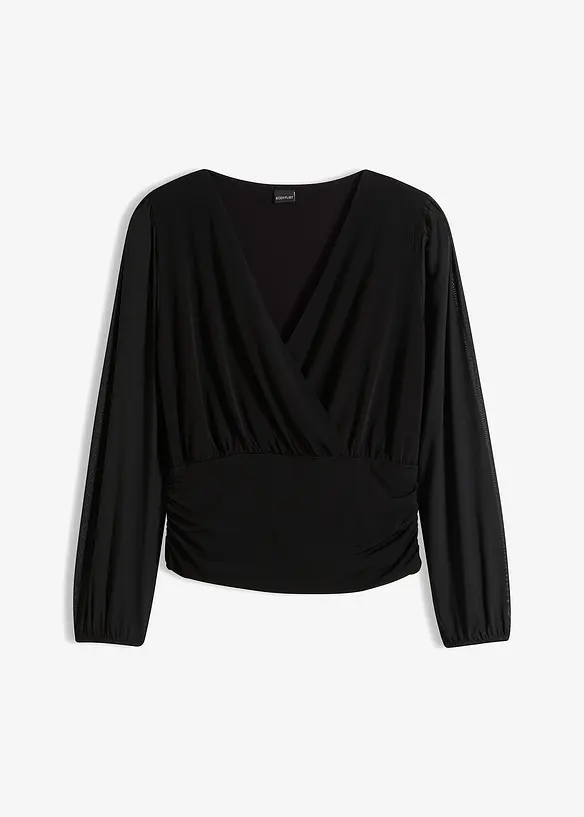 Mesh shirt met plooitjes, bonprix