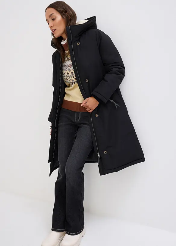 Lange winterjas met teddy, bonprix