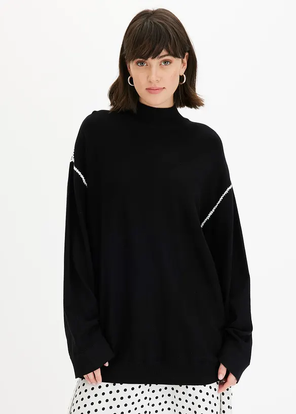 Boxy trui met siersteek van viscosemix, bonprix