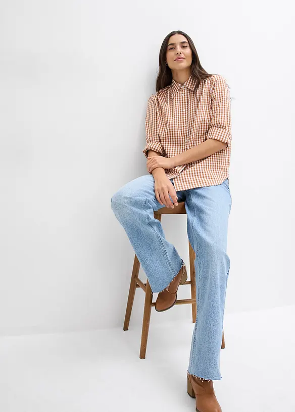 Oversized geruite blouse met pofmouwen, bonprix
