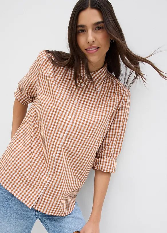 Oversized geruite blouse met pofmouwen, bonprix