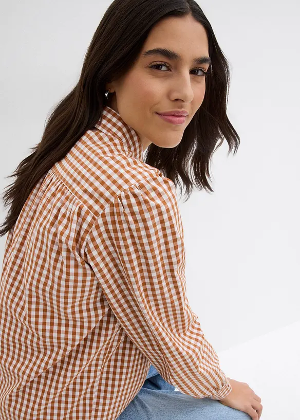 Oversized geruite blouse met pofmouwen, bonprix