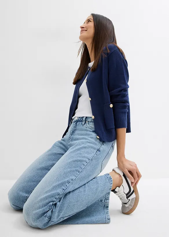 Wide leg jeans, mid waist, low stretch, full length, bonprix