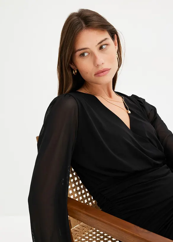 Mesh shirt met plooitjes, bonprix