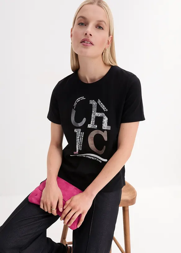 T-shirt met glitterprint, bonprix