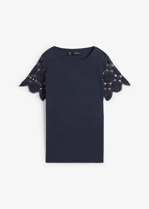 Shirt van puur linnen met gehaakte mouwen, bonprix