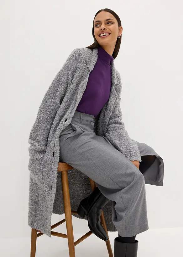 Lang gebreid bouclé vest van wol, bonprix